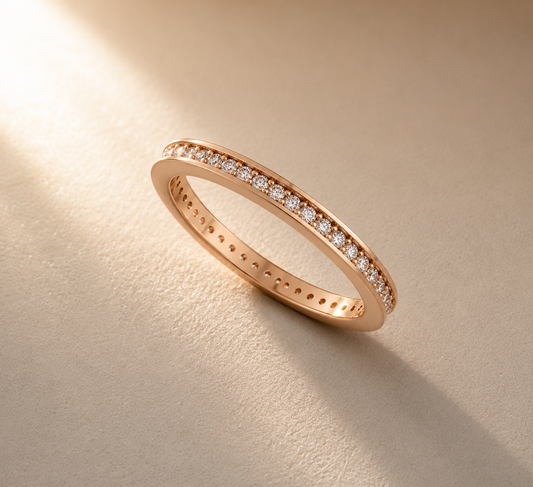 Gümüş üzeri rose gold kaplama zirkon taşlı eternity yüzük